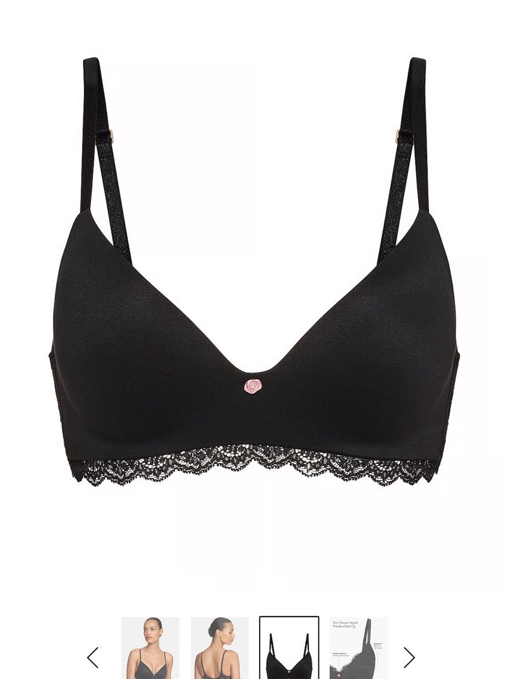Dream angels Victoria’s Secret Women’s Black Lace-Trim Wireless T-Shirt Bra
